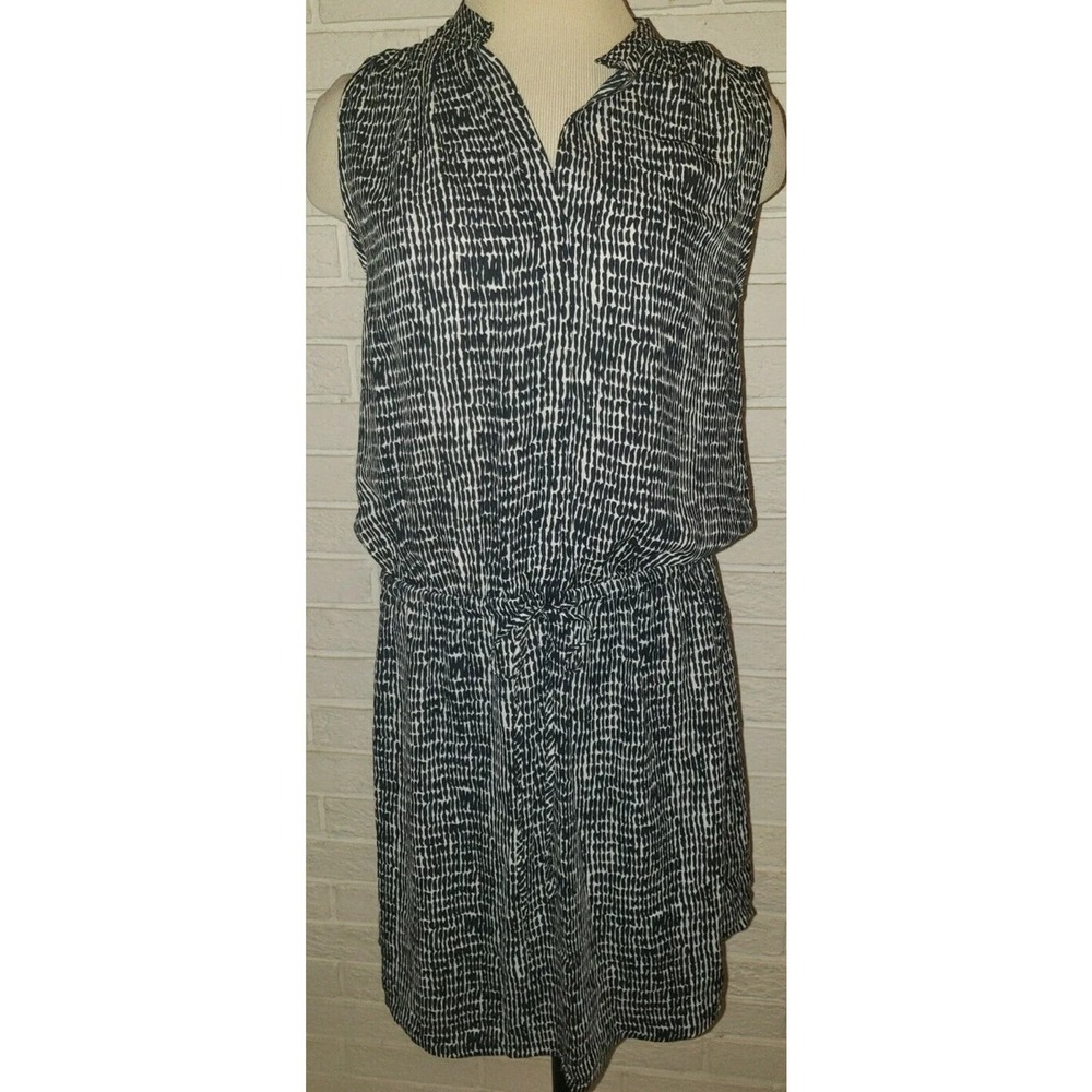 Women's Hilary Radley Black White Geo Sleeveless Drawstring Waist Dress‎ Size 2